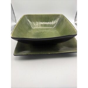 Joseph Abboud Ventana Green 2 Pc Square Serving Bowl & Platter Set Ribbed